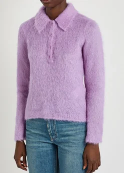 Brushed knit wool-blend polo top