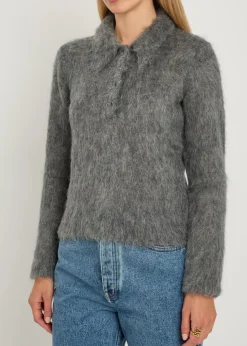 Brushed knit wool-blend polo top