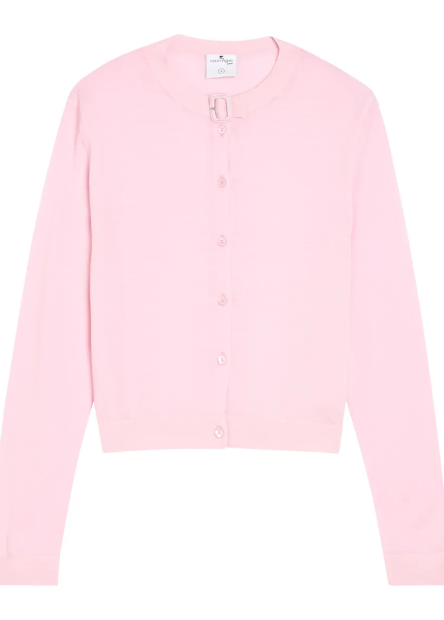Buckle fastening merino wool cardigan