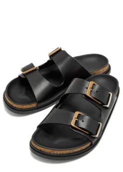 Buckle leather slides
