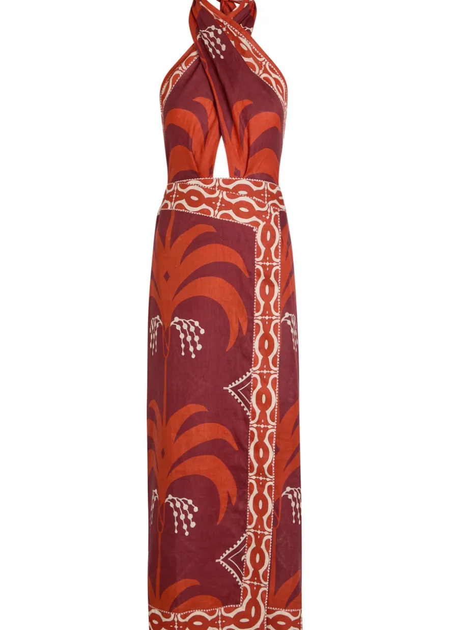 Buen Viento halterneck linen midi dress