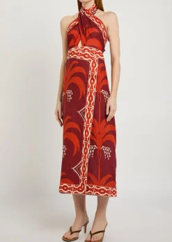 Buen Viento halterneck linen midi dress