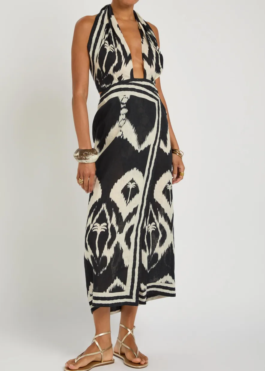 Buen Viento halterneck linen midi dress