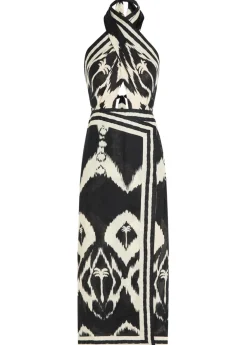Buen Viento halterneck linen midi dress