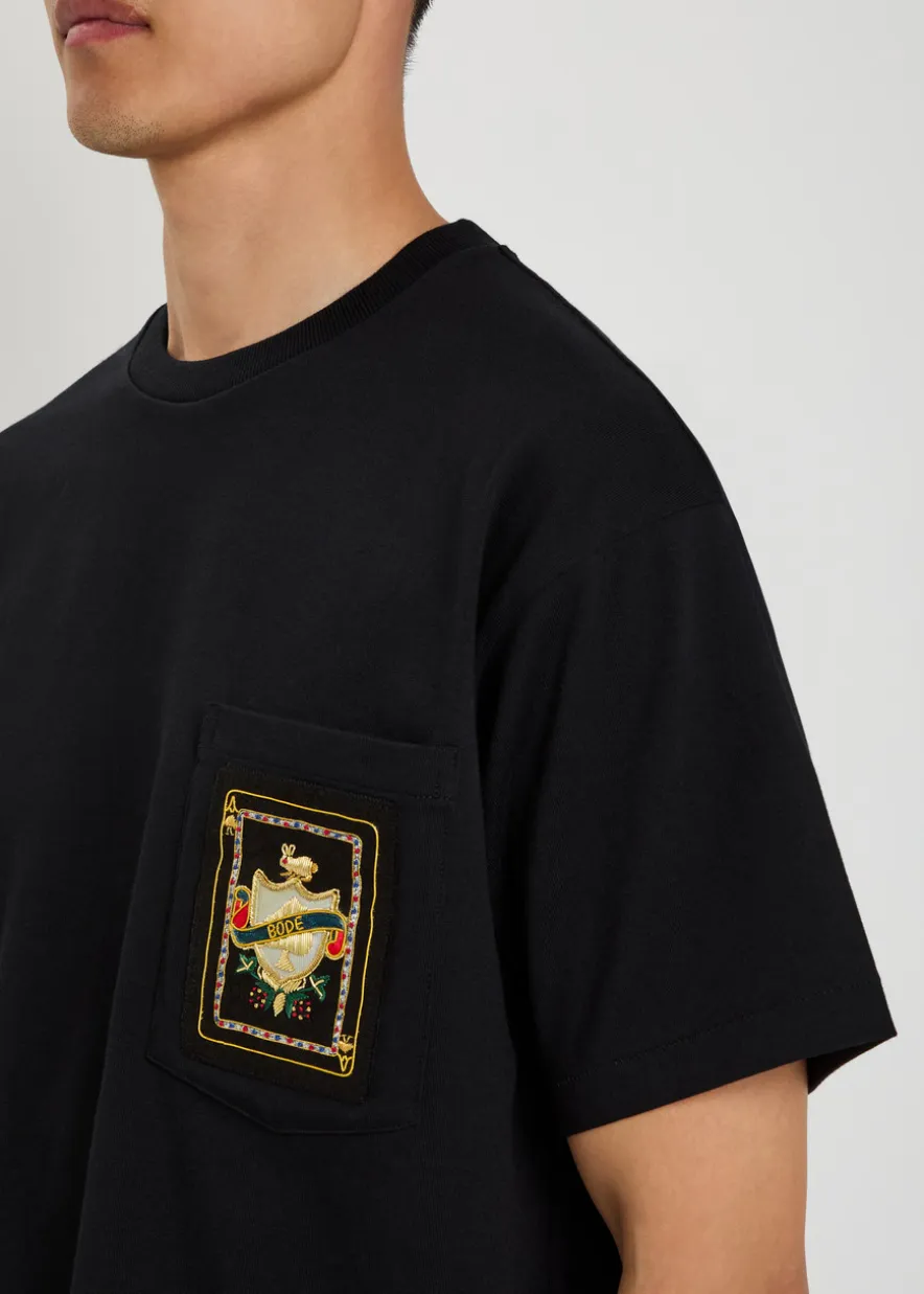 Bullion Card appliquéd cotton T-shirt