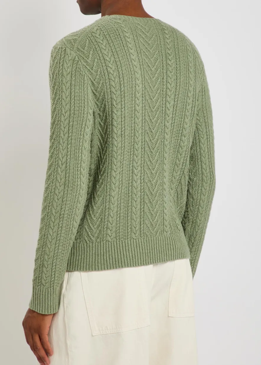Cable-knit cotton and linen-blend jumper