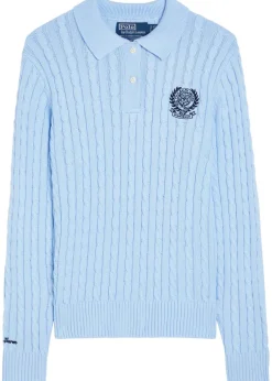 Cable-knit cotton polo jumper