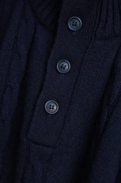 Cable-knit wool and cashmere-blend polo jumper