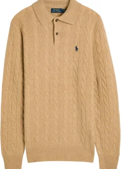 Cable-knit wool and cashmere-blend polo jumper