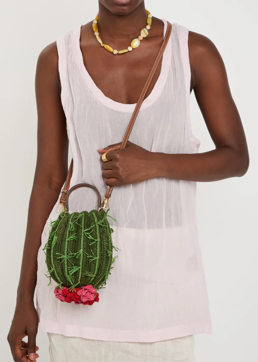 Cactus raffia and leather cross-body bag