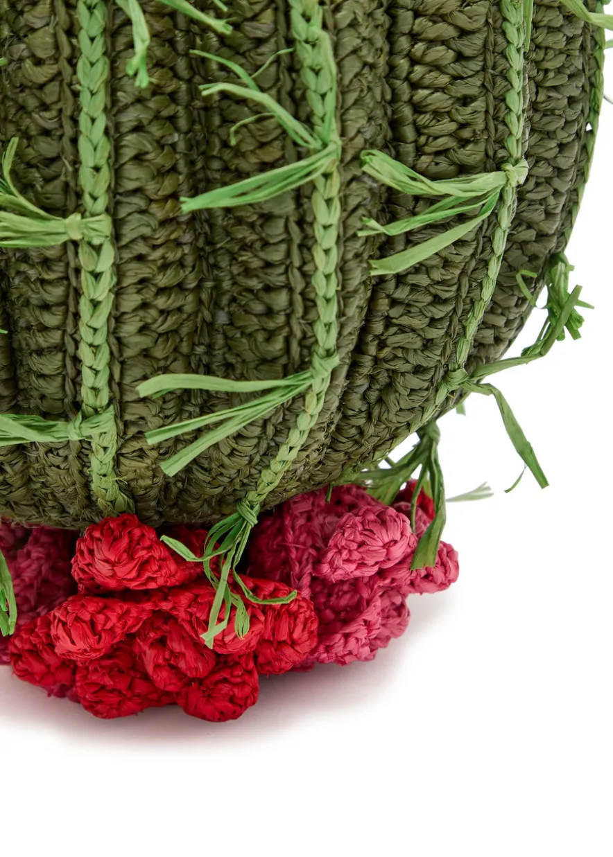 Cactus raffia and leather cross-body bag
