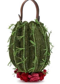 Cactus raffia and leather cross-body bag