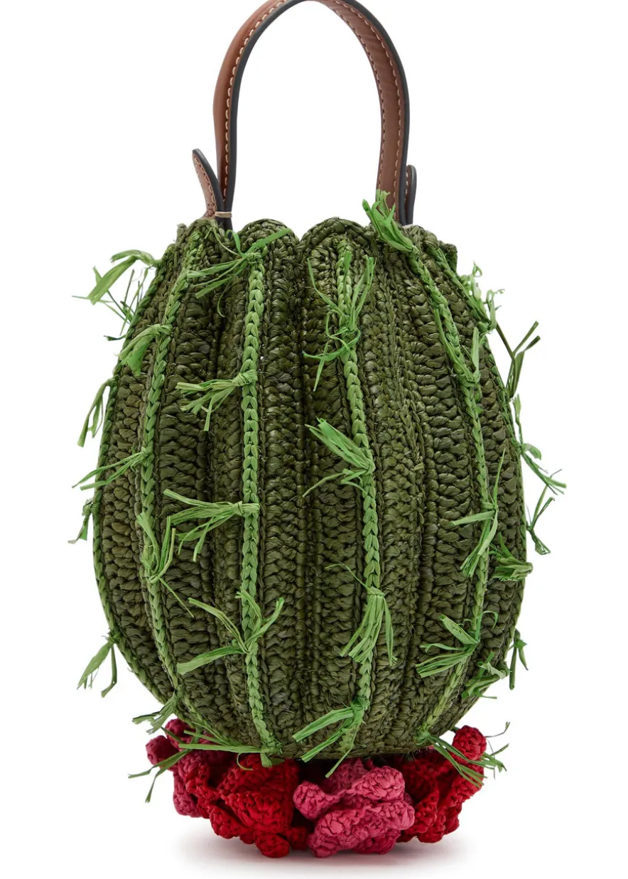 Cactus raffia and leather cross-body bag
