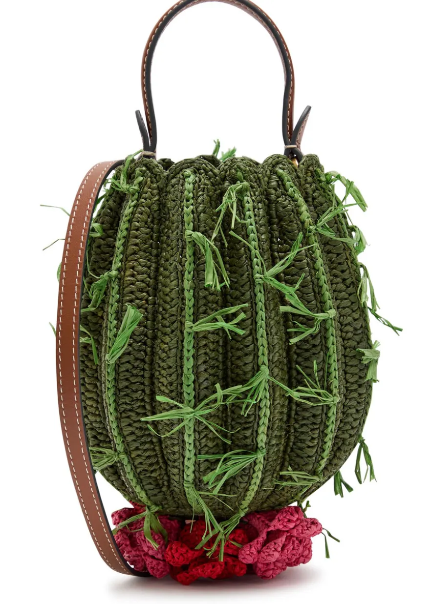Cactus raffia and leather cross-body bag