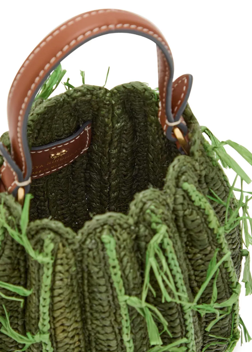 Cactus raffia and leather cross-body bag