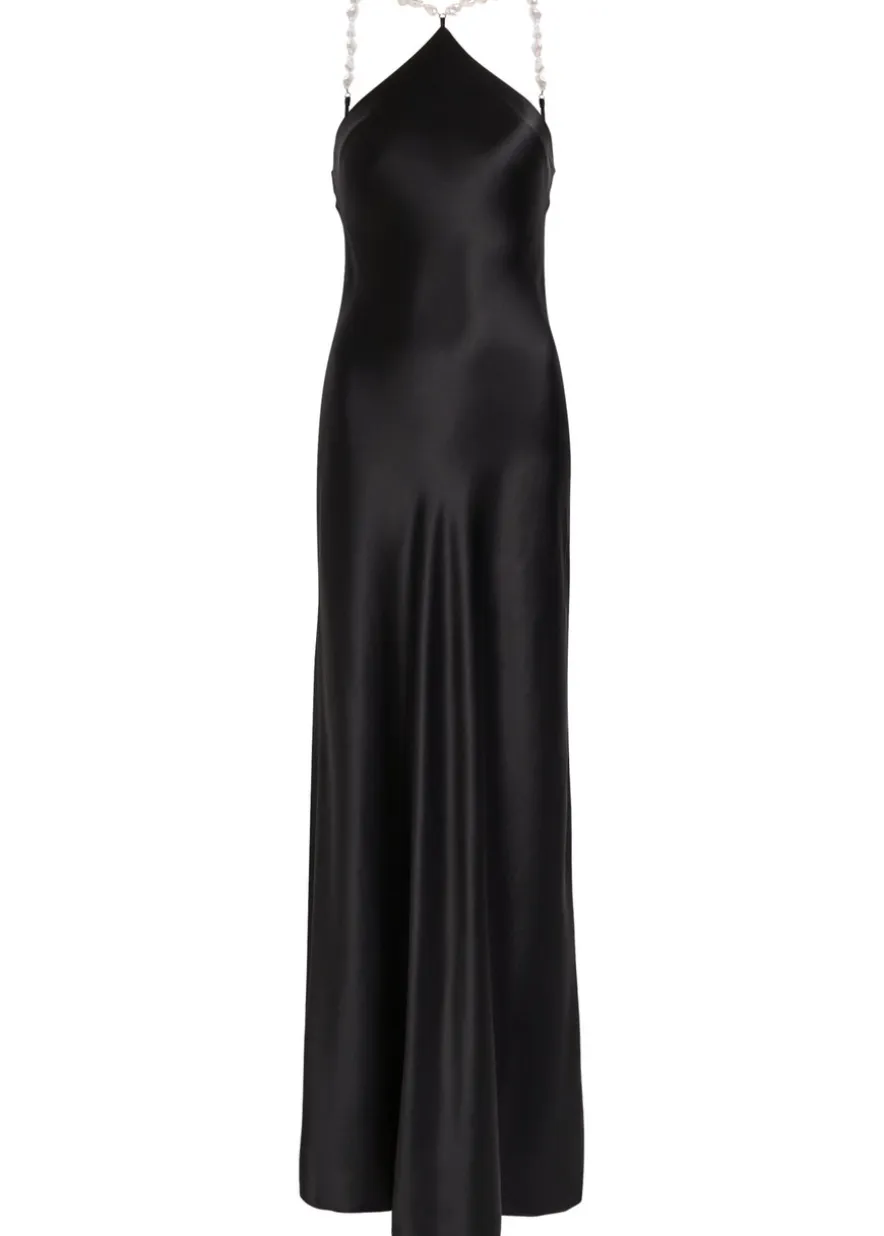 Cadence faux pearl-embellished satin maxi dress