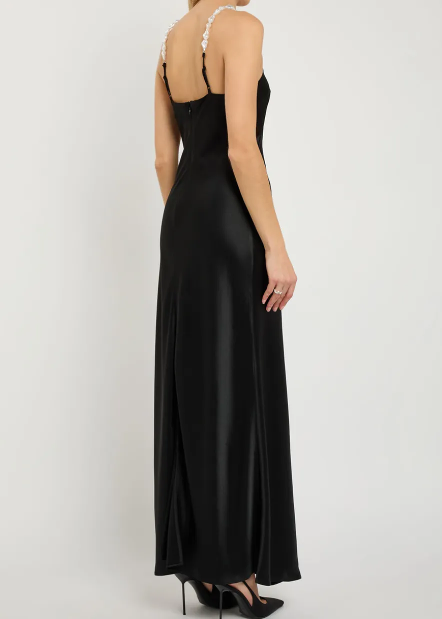 Cadence faux pearl-embellished satin maxi dress