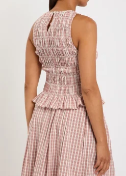Cales checked shirred cotton-poplin top