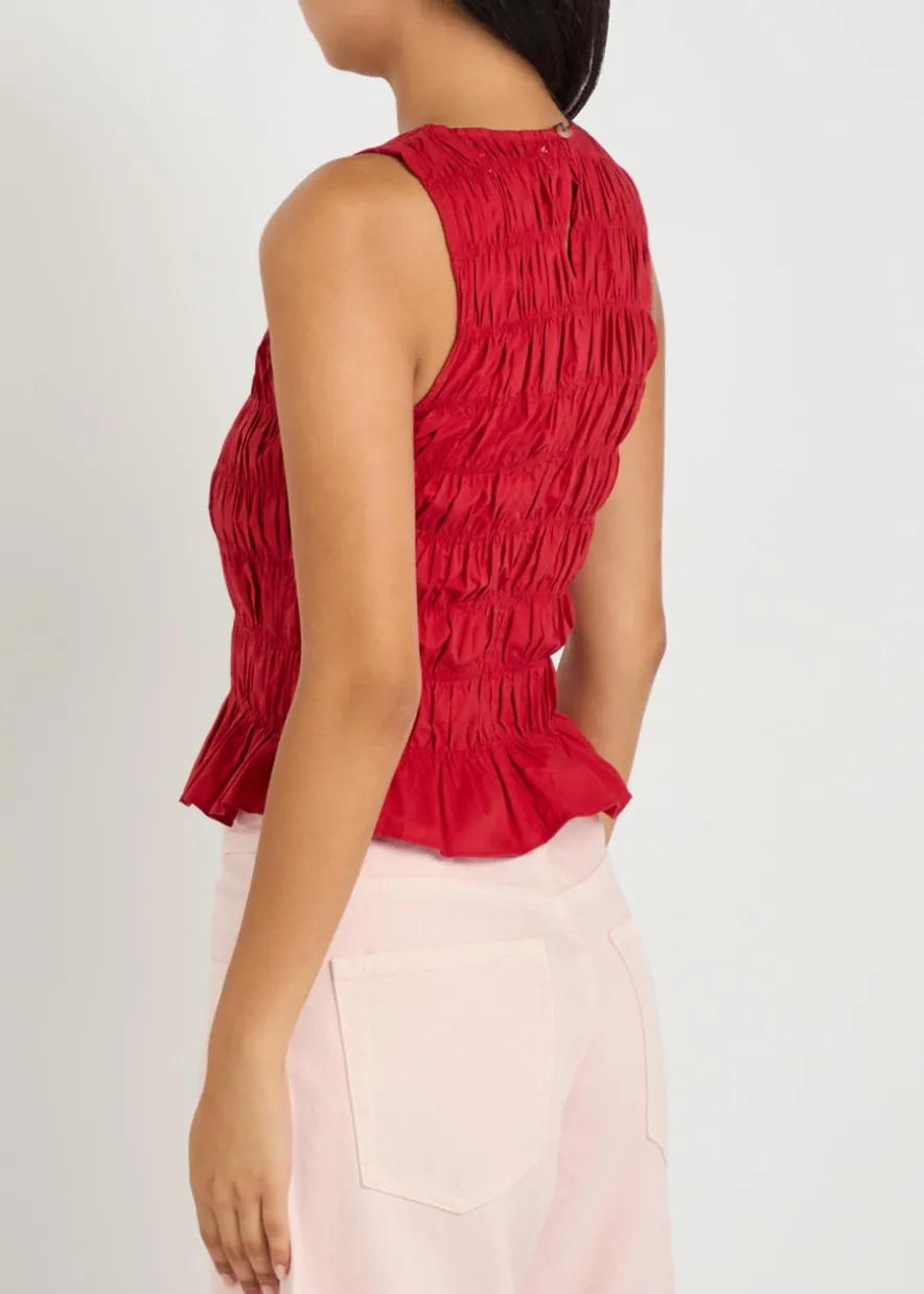 Cales shirred cotton-poplin top