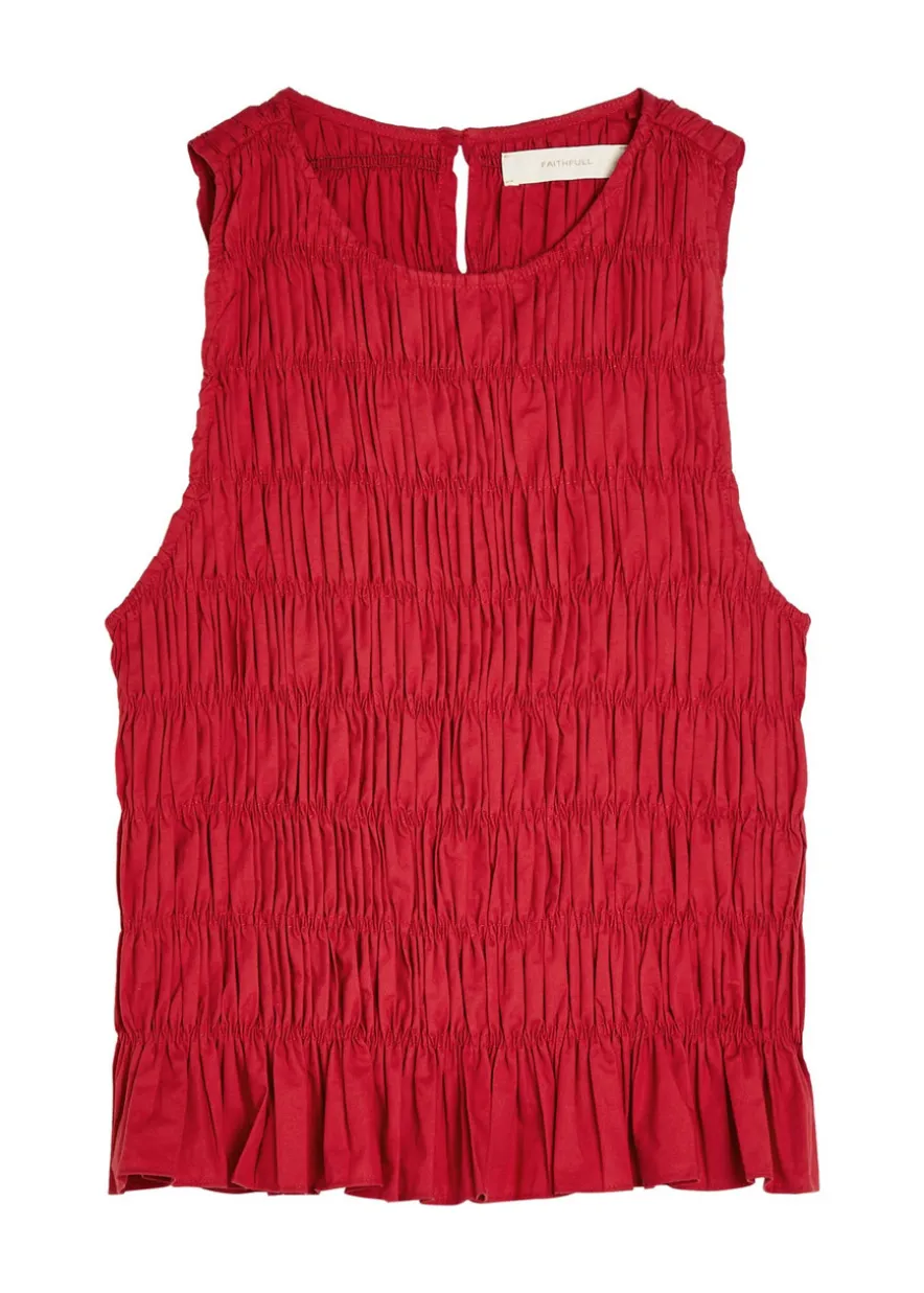 Cales shirred cotton-poplin top