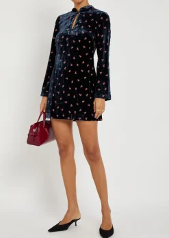Calla floral-embroidered velvet mini dress