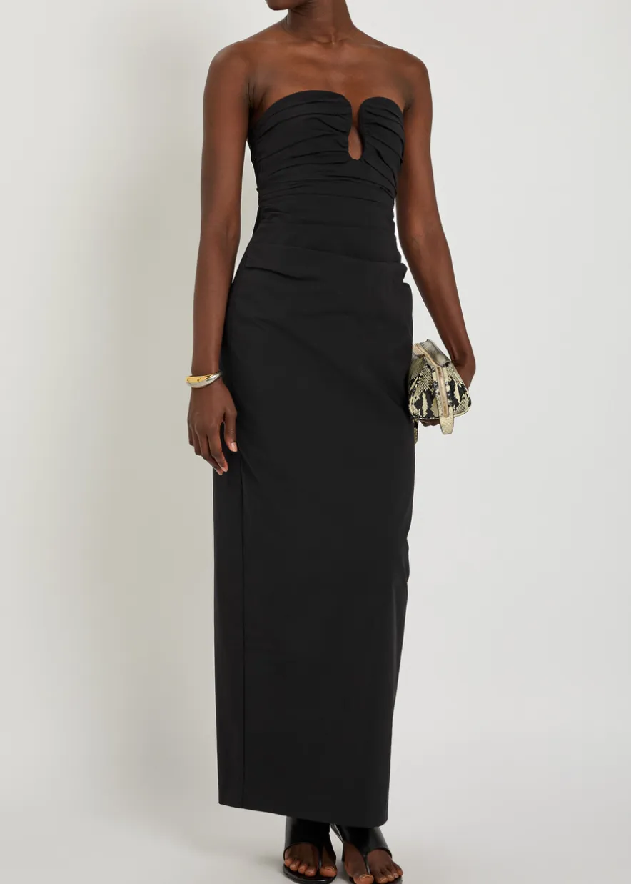 Campbell strapless ruched cotton-blend maxi dress