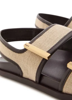 Canvas and leather sandals