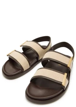Canvas and leather sandals