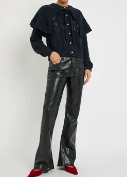 Cape-effect cable-knit wool-blend cardigan
