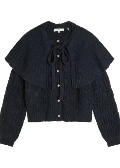 Cape-effect cable-knit wool-blend cardigan