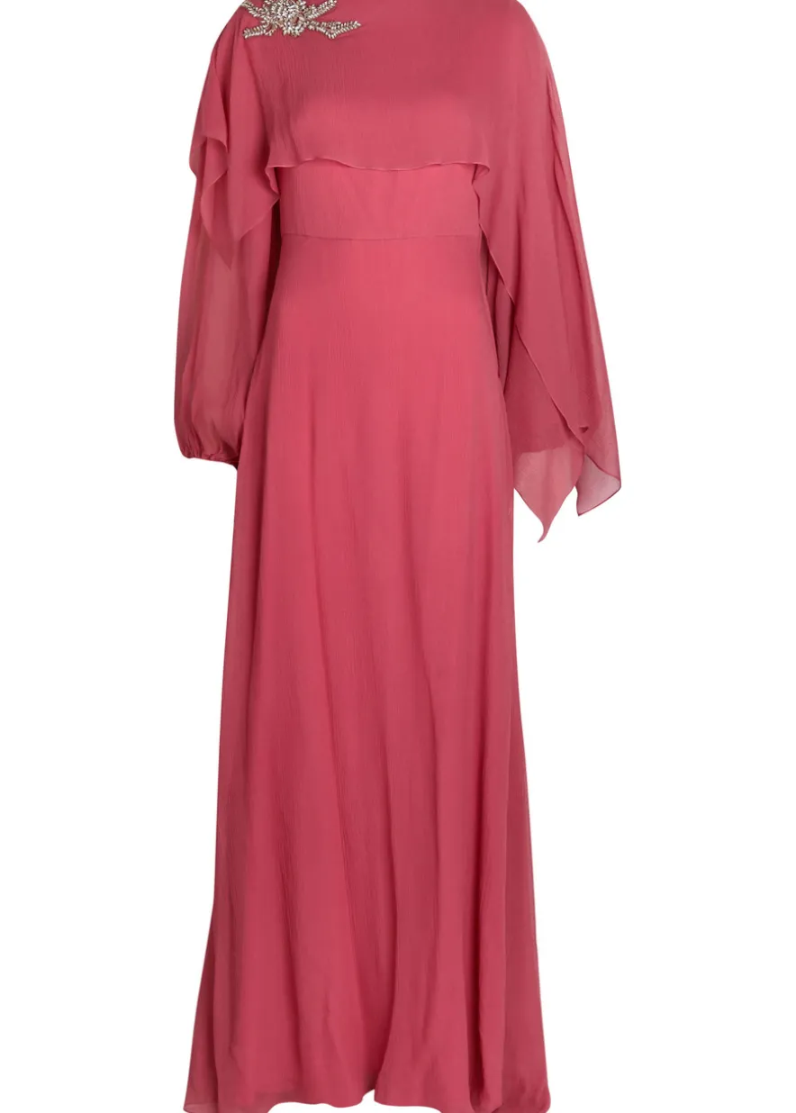 Cape-effect silk-georgette maxi dress
