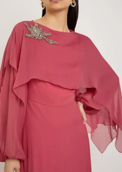 Cape-effect silk-georgette maxi dress
