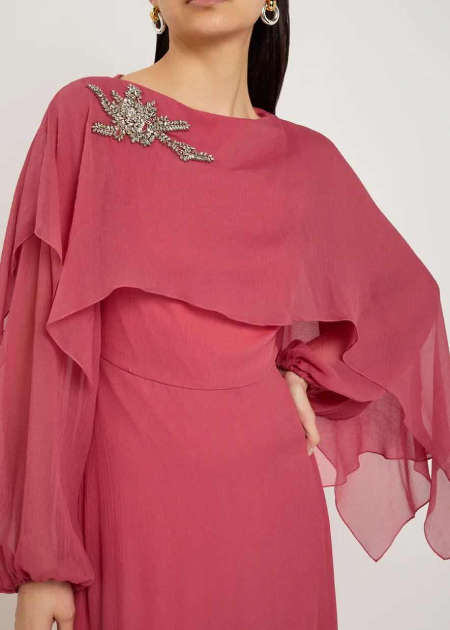 Cape-effect silk-georgette maxi dress
