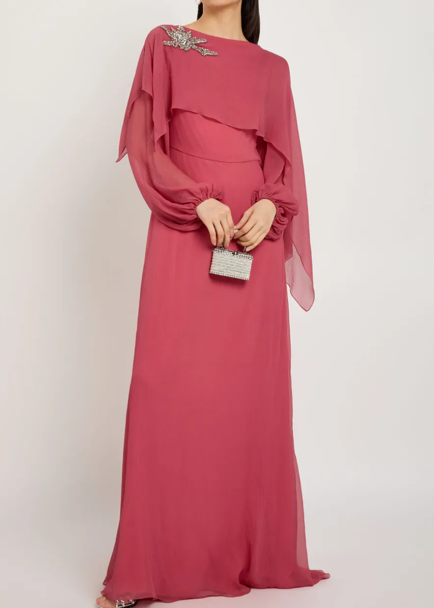 Cape-effect silk-georgette maxi dress