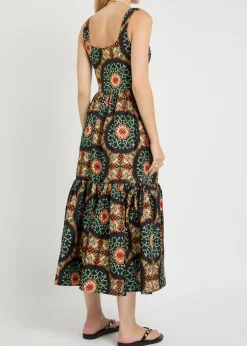 Capri printed satin-twill midi dress