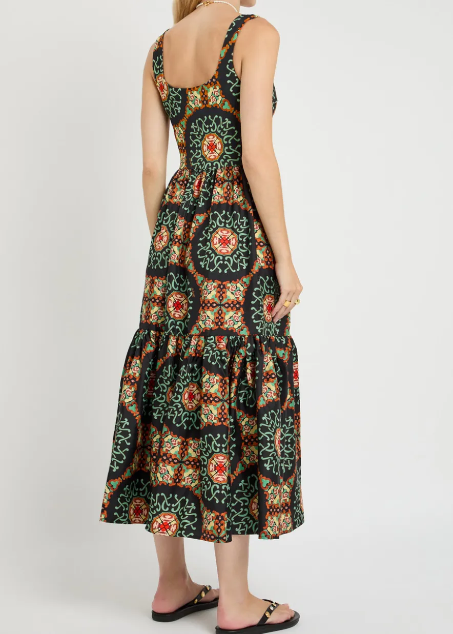 Capri printed satin-twill midi dress