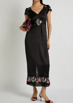 Carey embroidered satin midi dress