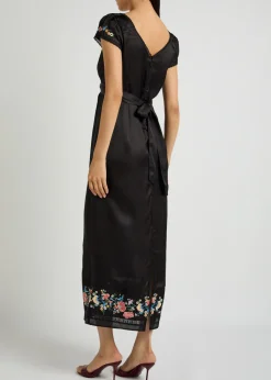 Carey embroidered satin midi dress