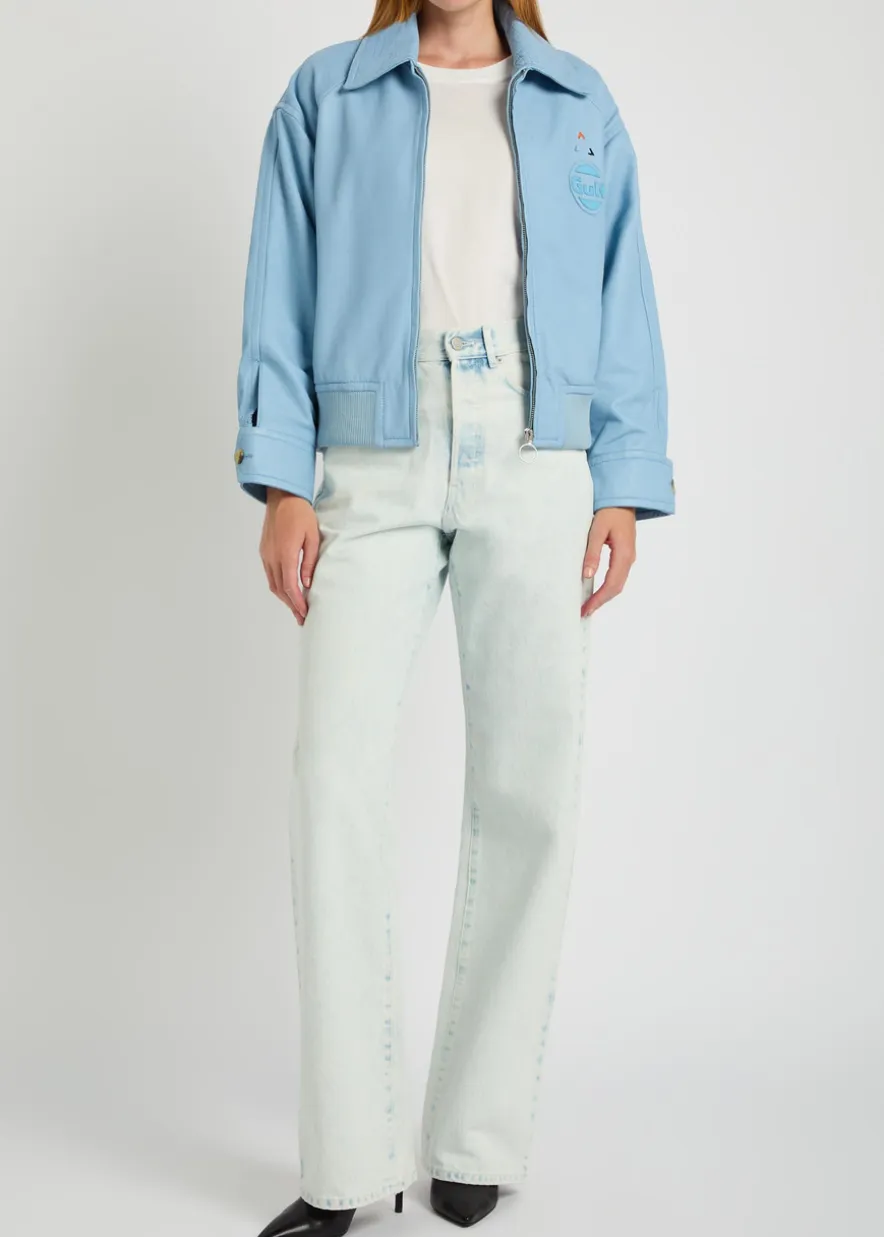 Cargo Bomber logo-embossed leather bomber jacket