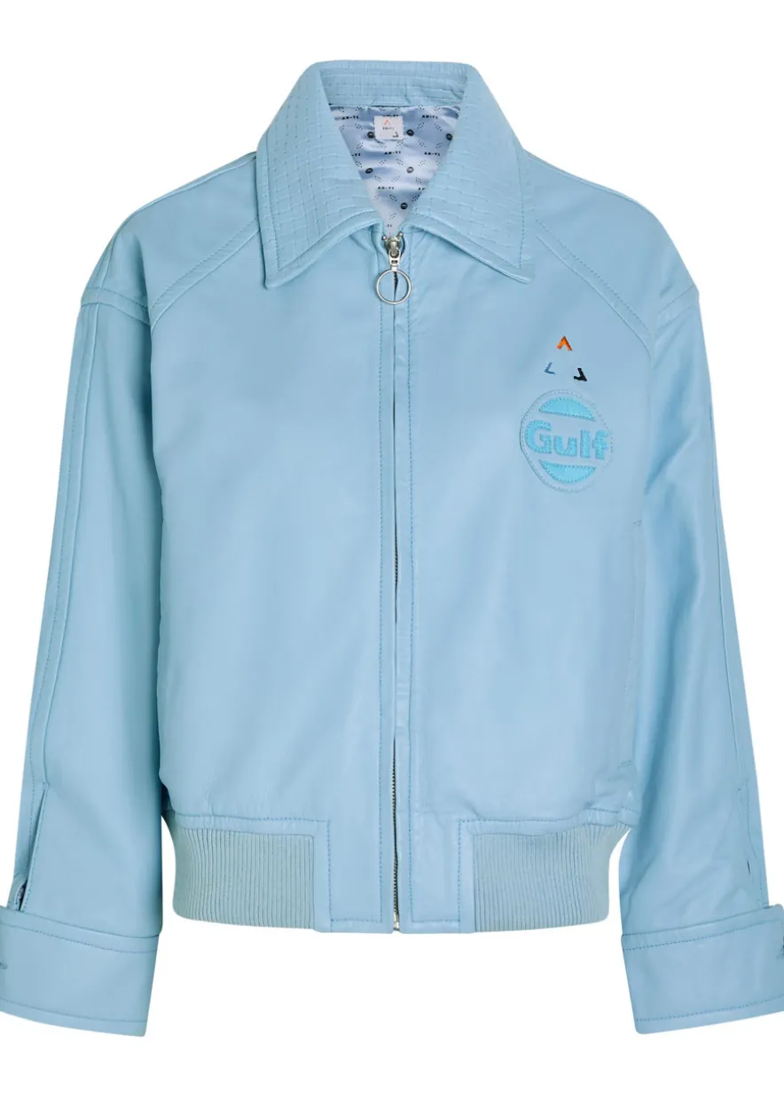 Cargo Bomber logo-embossed leather bomber jacket