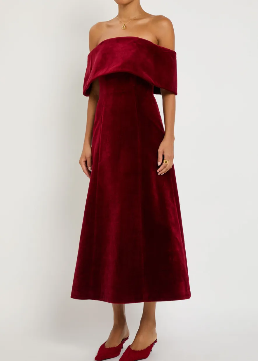 Carita off-the-shoulder velvet midi dress