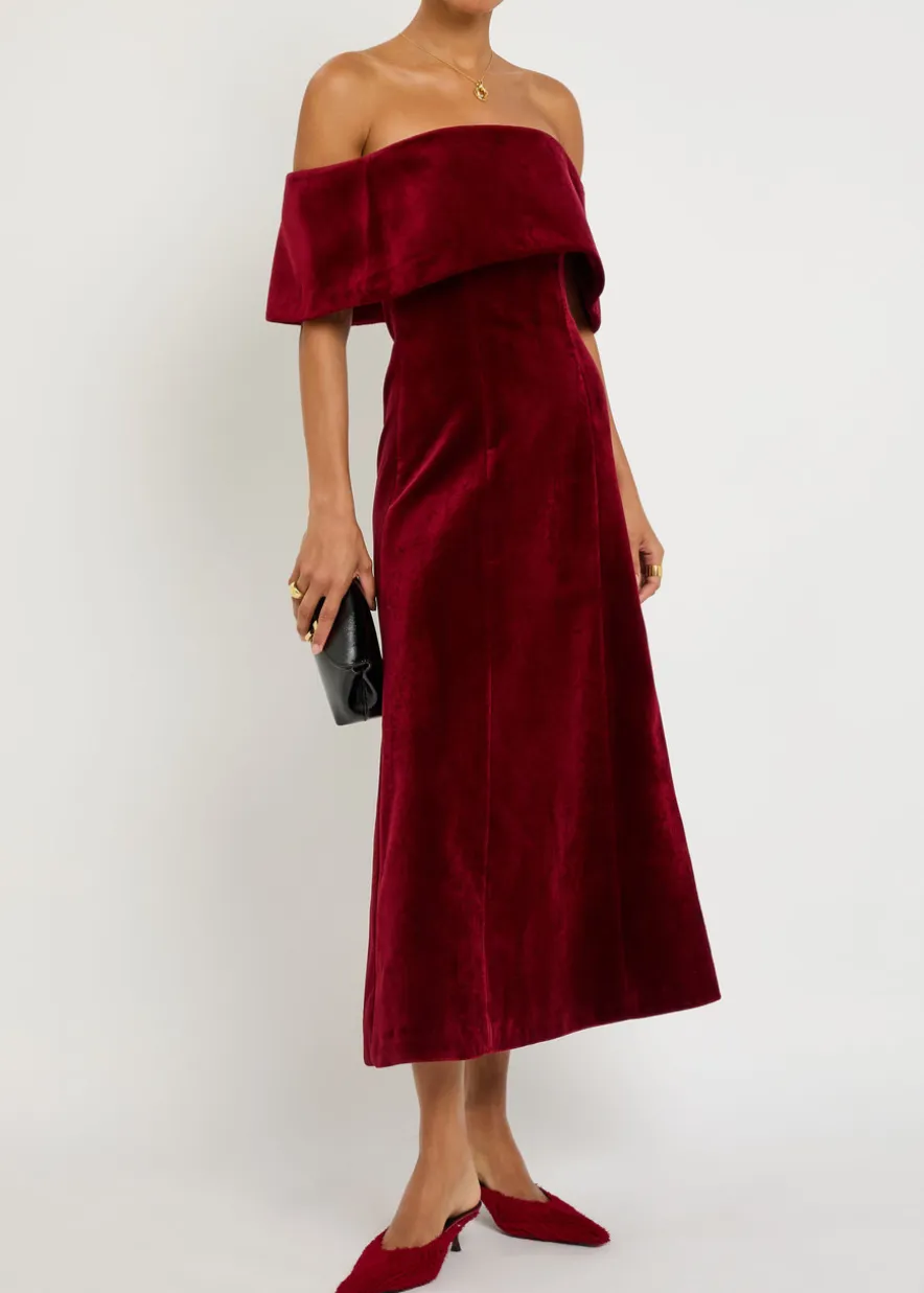 Carita off-the-shoulder velvet midi dress