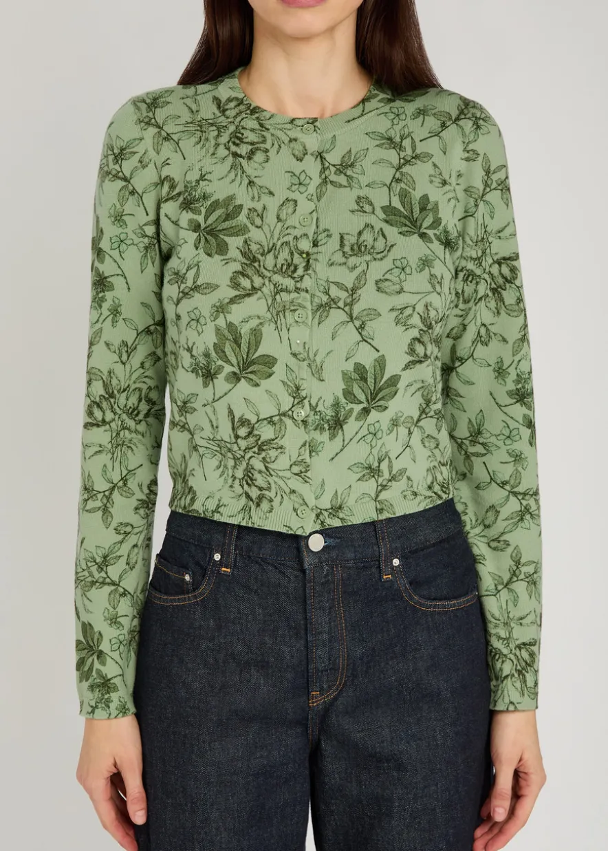 Carson floral cropped cotton-blend cardigan