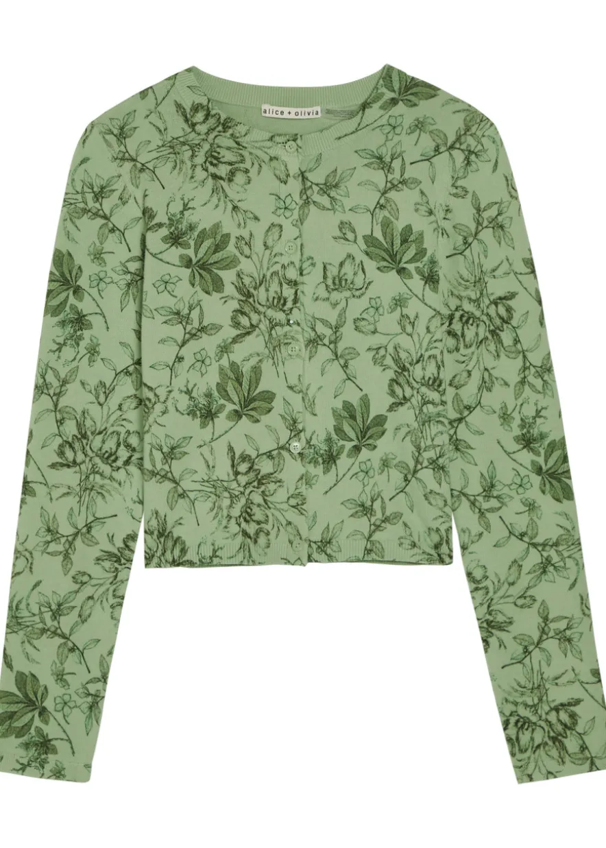 Carson floral cropped cotton-blend cardigan