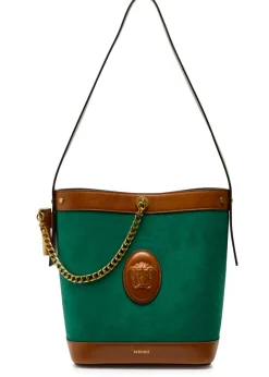 Chain small leather and suede bucket bag
