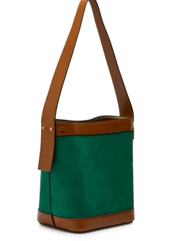 Chain small leather and suede bucket bag