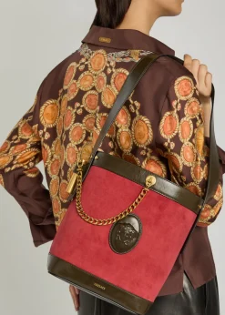 Chain small leather and suede bucket bag