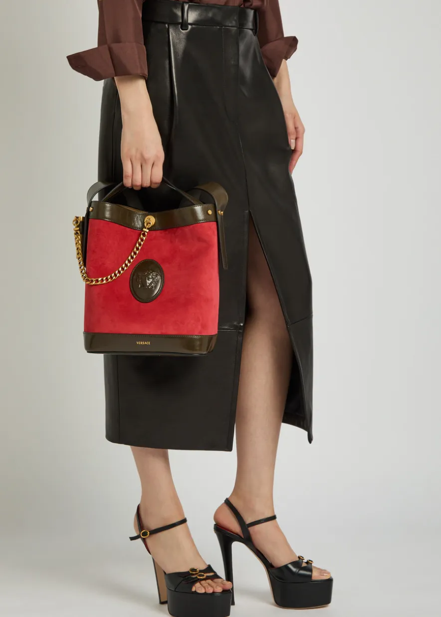 Chain small leather and suede bucket bag