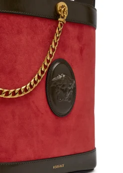 Chain small leather and suede bucket bag