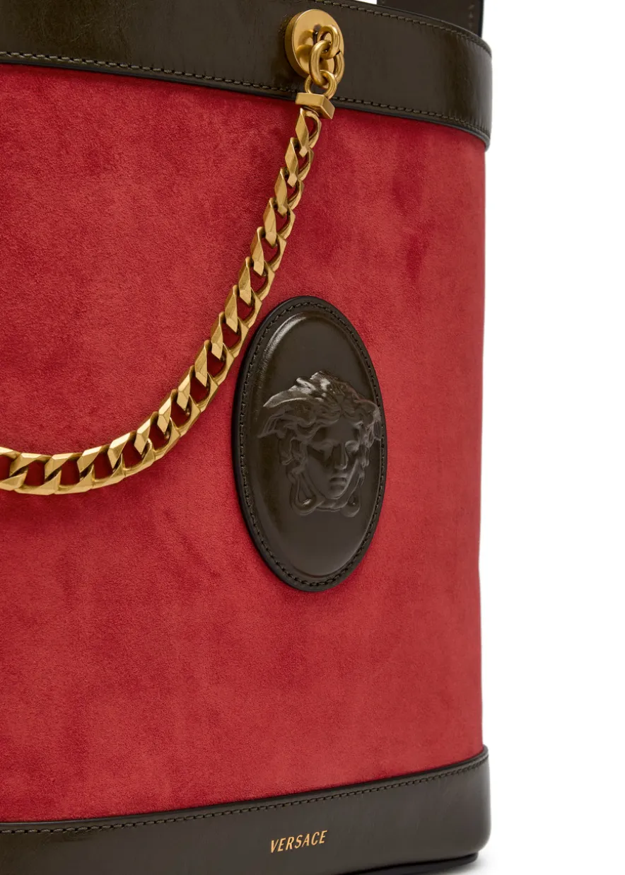 Chain small leather and suede bucket bag
